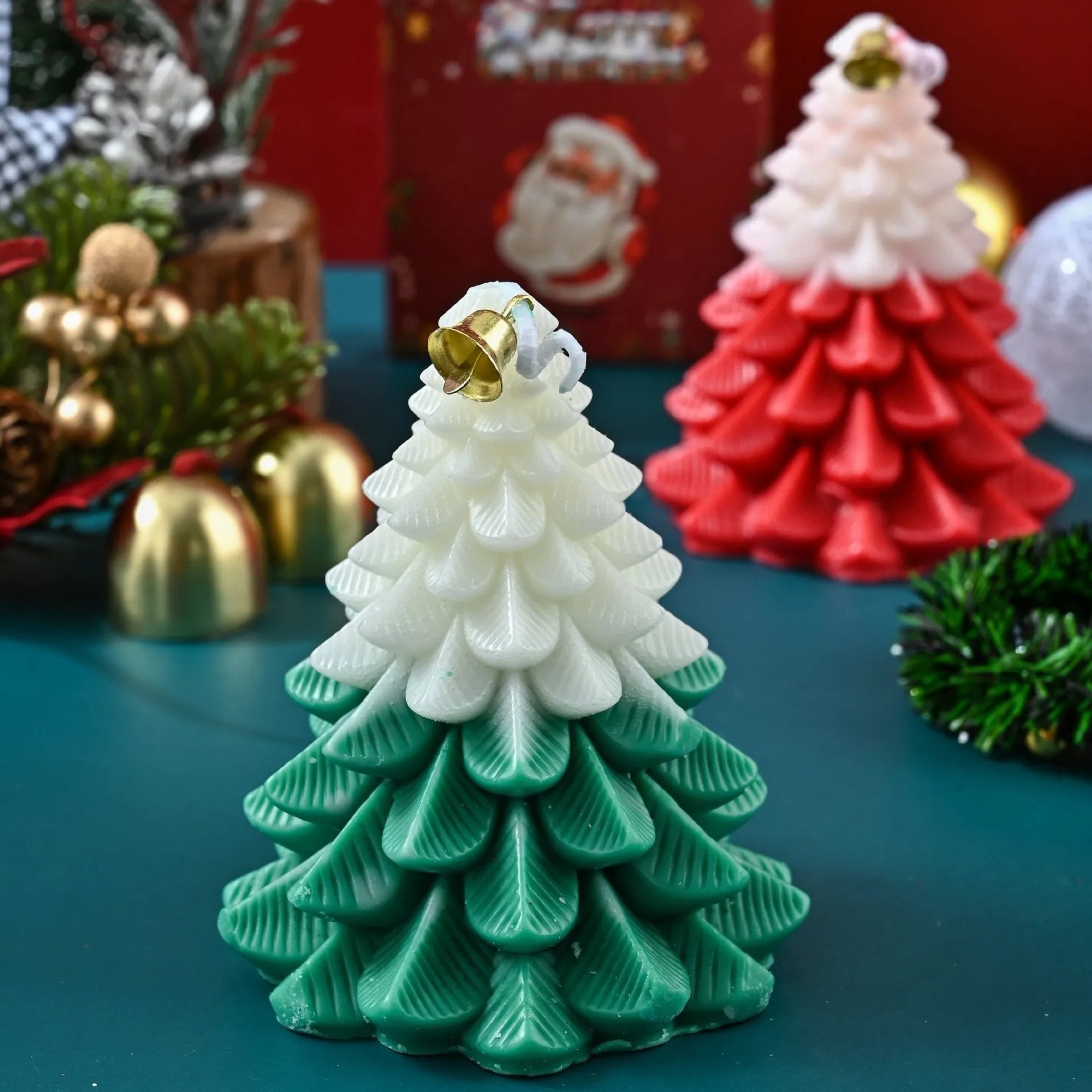 Christmas tree shaped soy mixed wax aromatherapy candle in green, hand-poured, festive home decoration