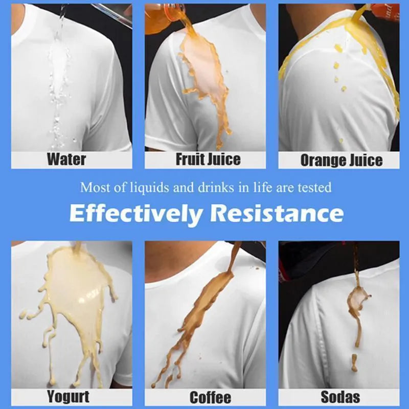 Quick-drying waterproof anti-fouling plain round neck short sleeve T-shirt in white, black, blue for unisex active wear
