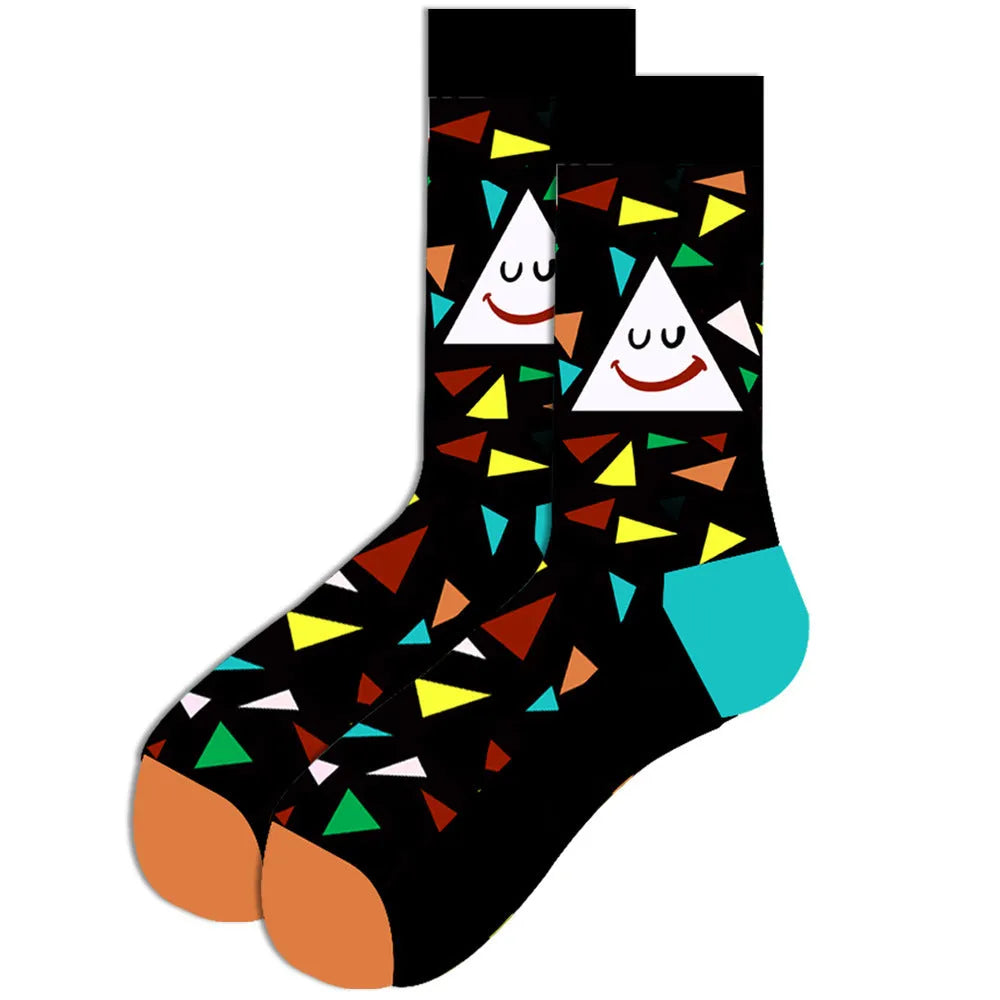 Men's cotton tube socks with jacquard cartoon pattern, 80% cotton, breathable autumn style