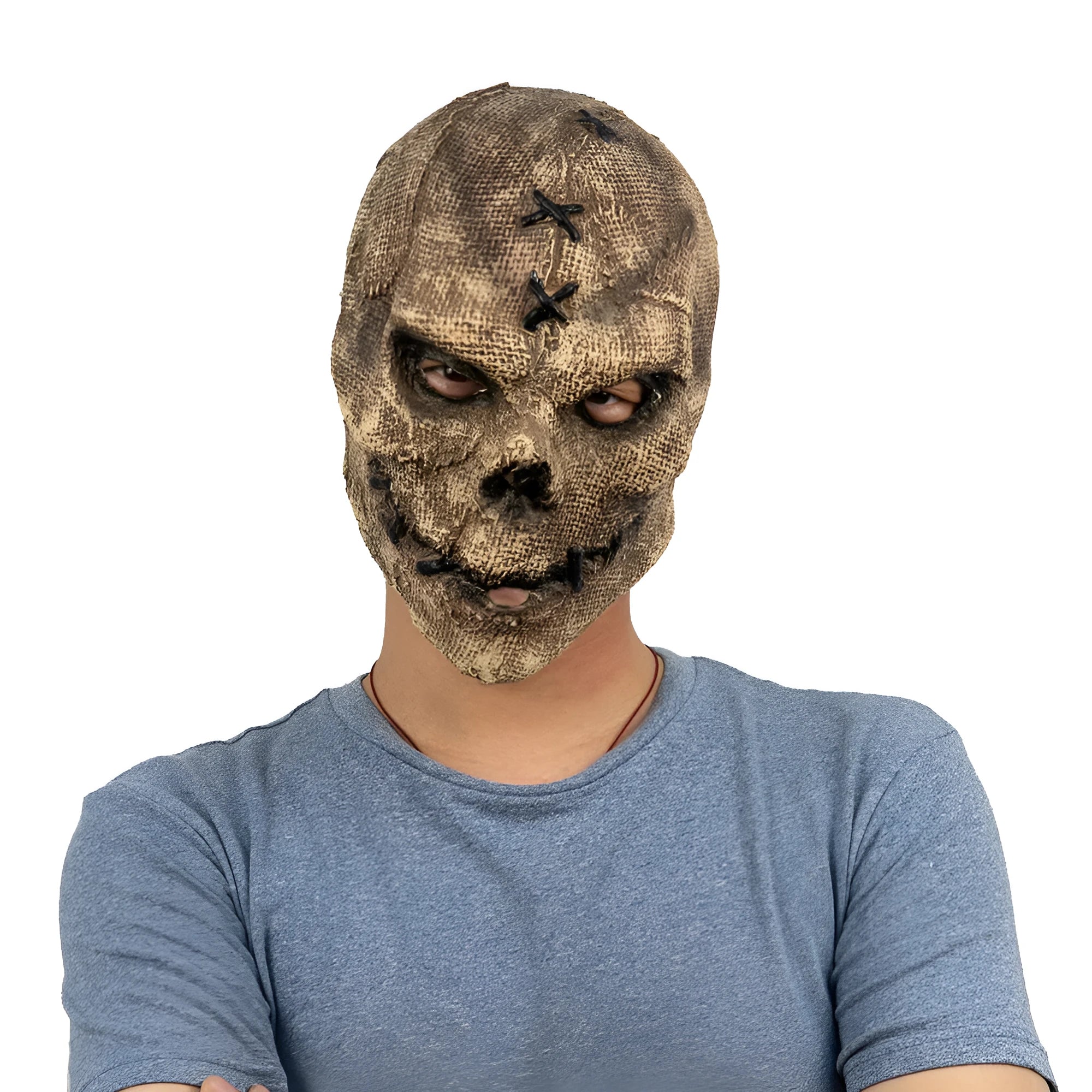 White latex skull mask with American-style detailing for Halloween costume