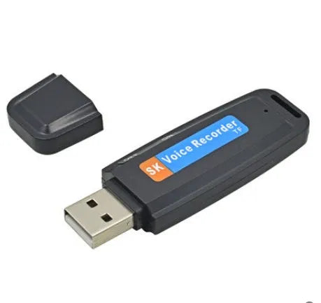 Black and white creative USB flash drive with voice card function on a plain background
