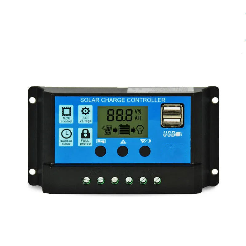 Solar LCD charge and discharge controller with large screen and PWM charging for lead-acid batteries