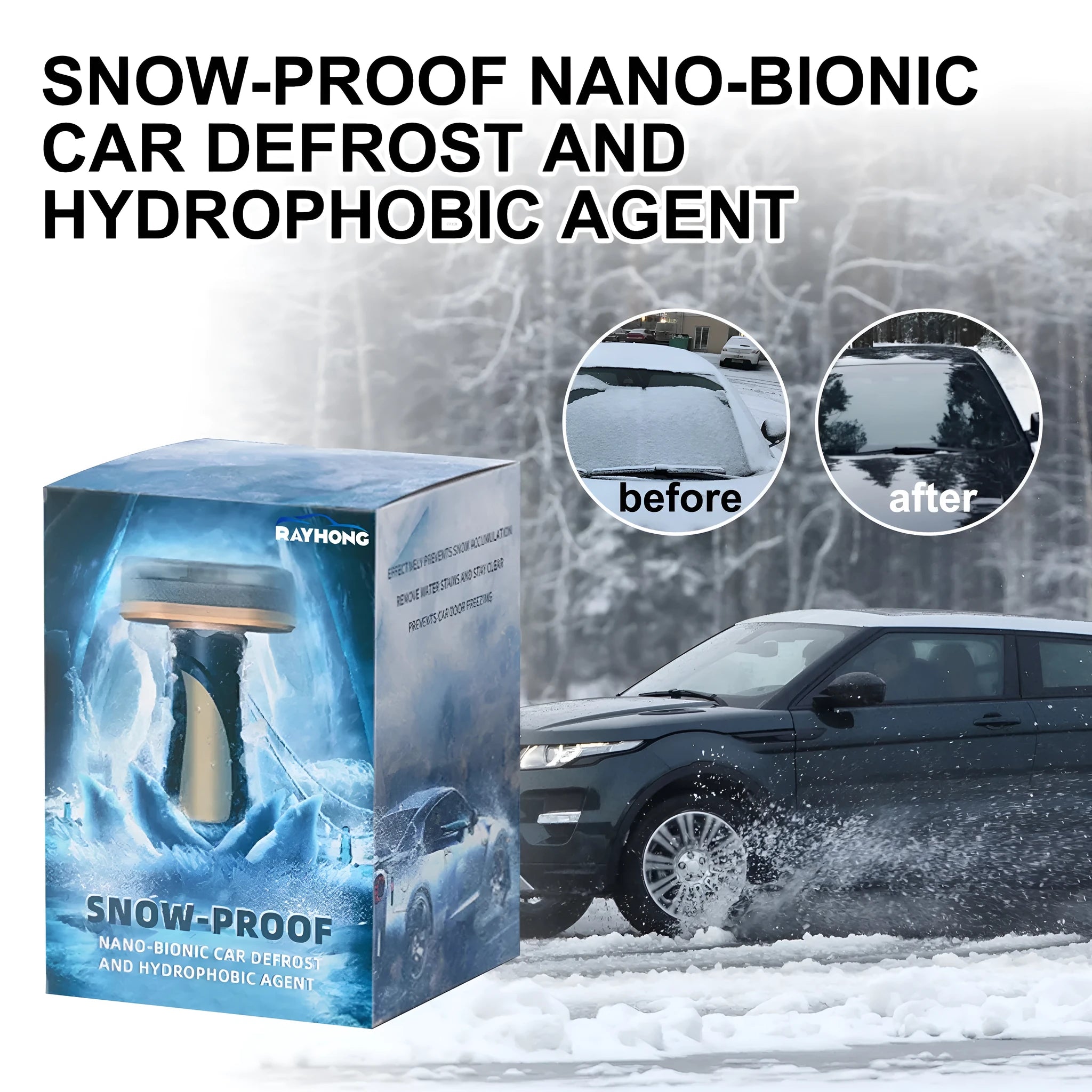 Hydrophobic nano coating car snow brush measuring 5cm by 9cm by 14cm