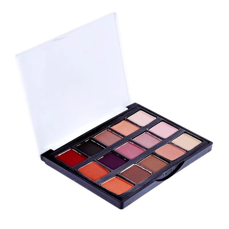 40-colour matte and glitter eyeshadow palette with a brush, showing earth tones and vibrant shades in one case