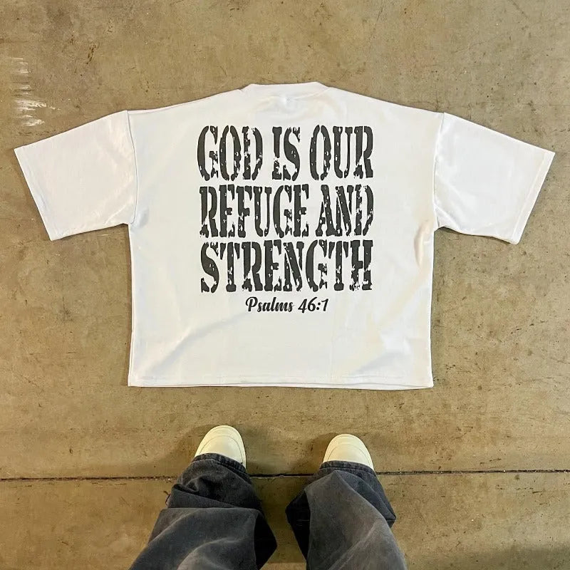 Men's cotton short sleeve T-shirt with retro street style print in contrast colours