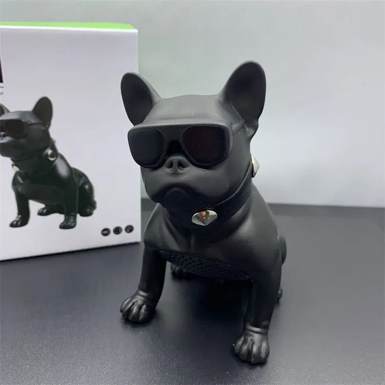 Mini bulldog-shaped Bluetooth portable speaker in black, red, or white colour options