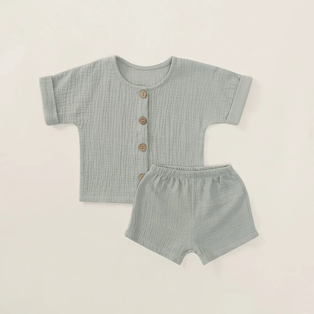 Five-point short sleeve set summer pure cotton fabric beige apricot colour for baby boys girls