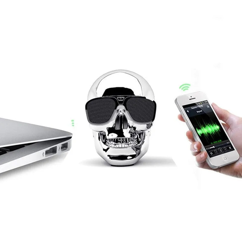 Skull-shaped wireless Bluetooth speaker with 10-hour battery in various colour options