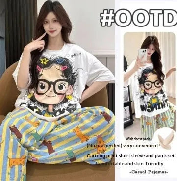 Sweet And Simple Cardigan pajama set for girls in cloud cotton with long sleeves and cartoon print
