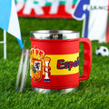 World Cup soccer mug souvenir, rubber and metal, 7.6cm diameter, team colour design