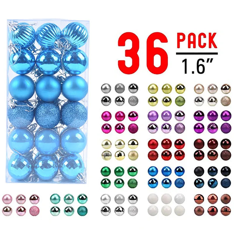 36 assorted Christmas balls in a whole box, each 4cm diameter, multicolour