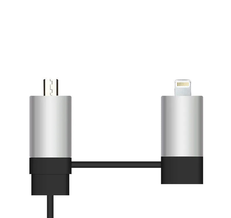 Black and gold dual USB car charger with retractable cable for vehicle use