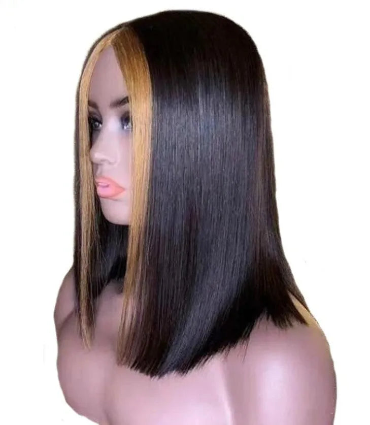 Real lace wig short straight 100% real human hair 13x4 stretch net cap 8 inch length