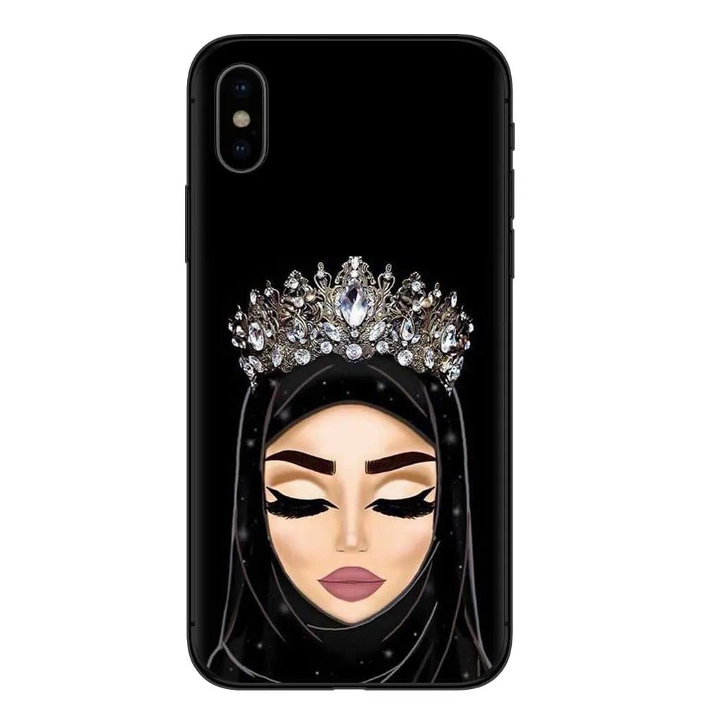 Islamic hijab veil girl TPU phone case with rhinestones floral letters painted design for iPhone
