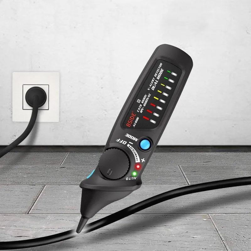 Smart sensor high voltage test pencil with round head tip and insulated body for live line detection.