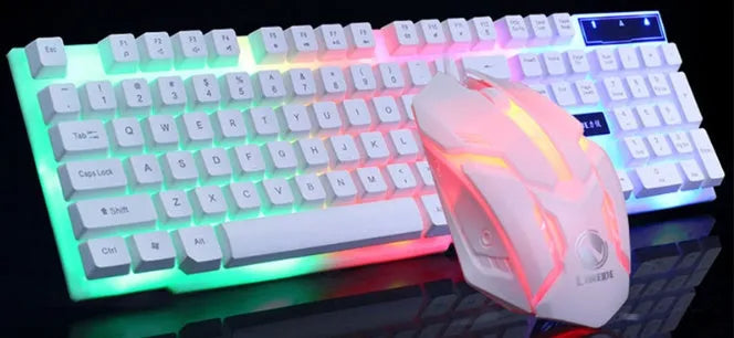 GTX300 black and white wired gaming keyboard and mouse set with colour backlighting