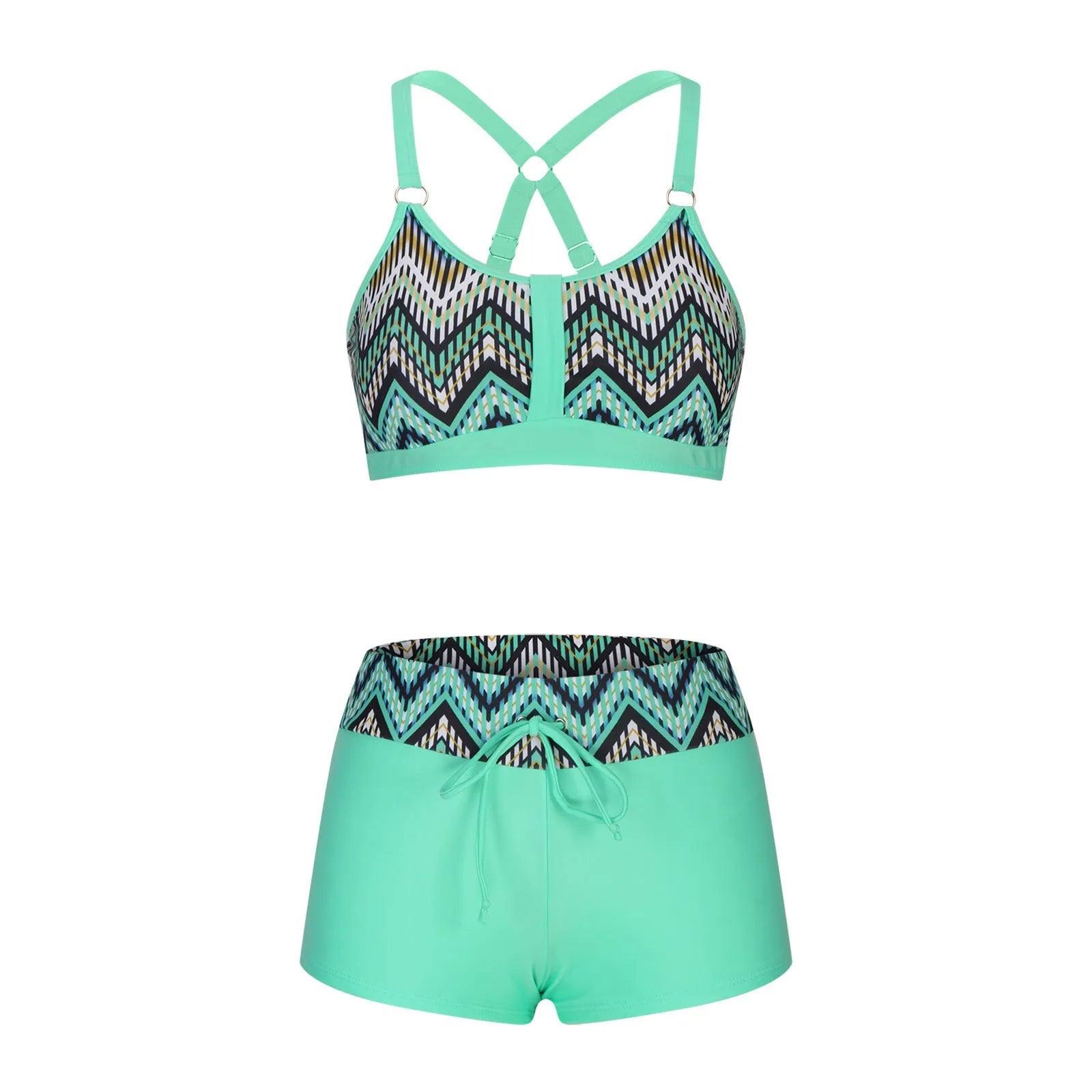 Women's floral print split bikini swimsuit set in polyester fabric
