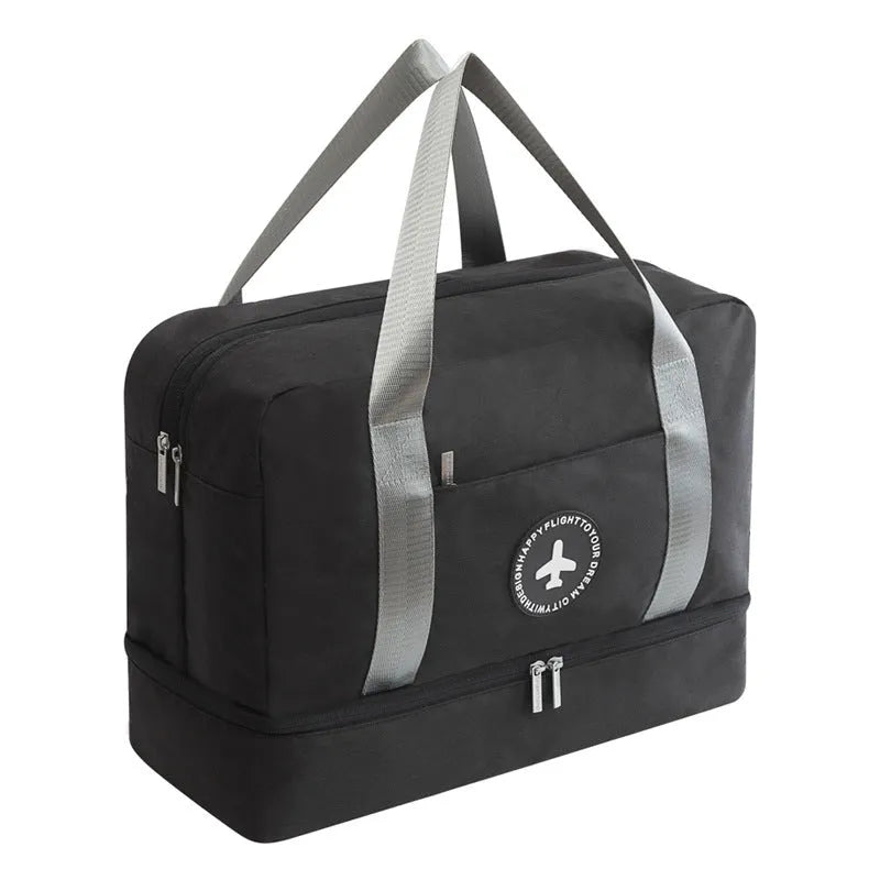 Waterproof multifunctional shoe bag in black polyester with zipper pockets