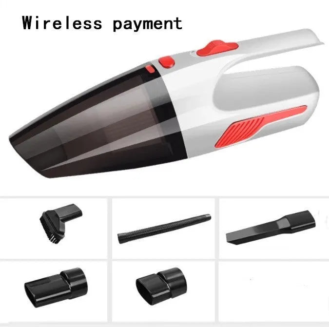 Black handheld 120W wet dry car vacuum cleaner with long nozzle and brush on car seat