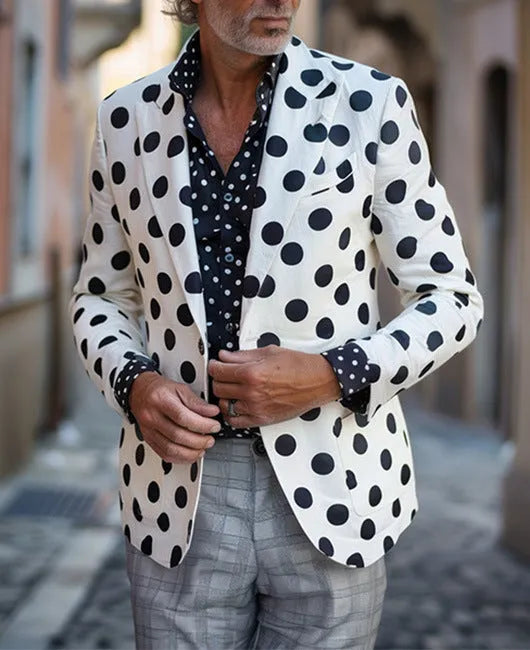 Men's British style slim fit suit jacket with two-button design and top-stitched pockets