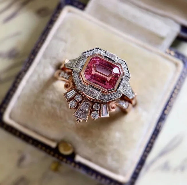 Rose gold geometric women's fashion ring with retro styling in multiple sizes