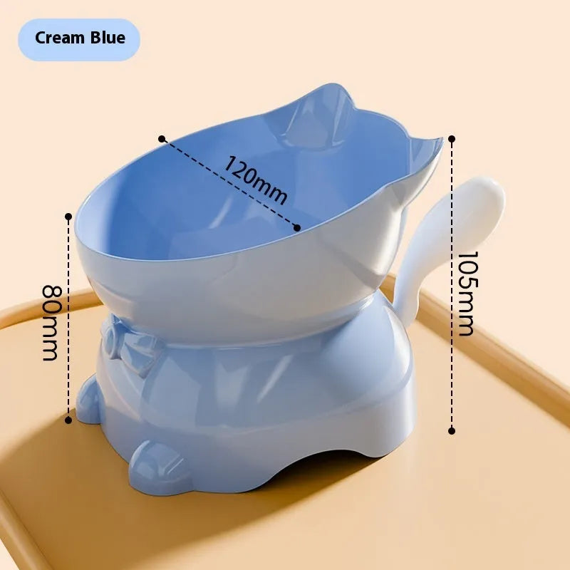 Oblique stainless steel cat bowl with a coloured silicone non-slip base.