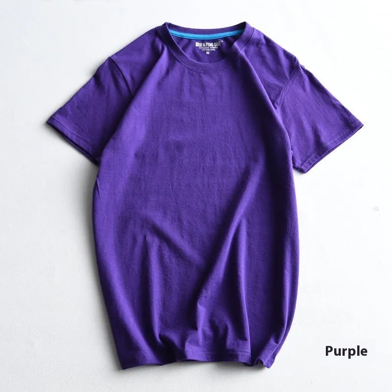 Men's solid colour round neck t-shirt in combed cotton fabric shown in multiple colour options