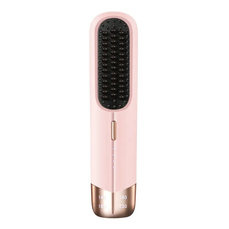 Portable wireless hair straightener curler dual-use in pink colour with cordless design for wet and dry hair