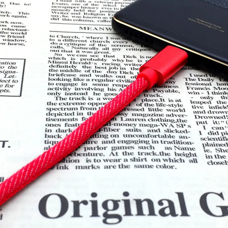 Denim braided USB-C charging cable with aluminium connectors in three length options