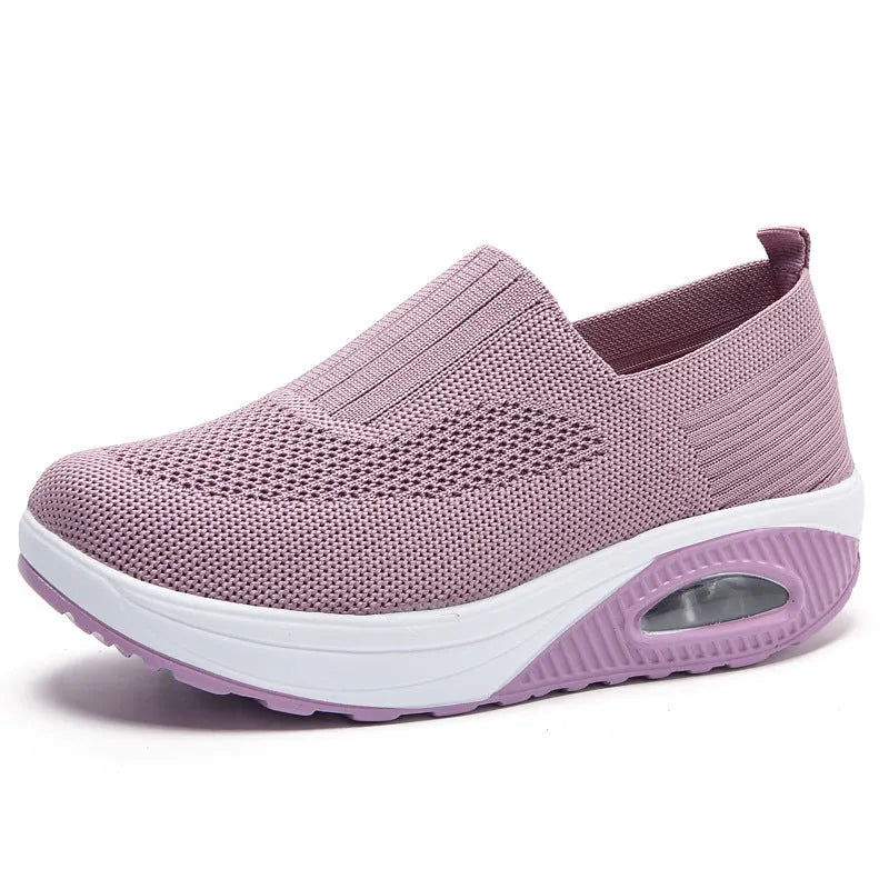 Women's air cushion non-slip flying woven shoes in solid colour, low top with mesh upper and EVA sole
