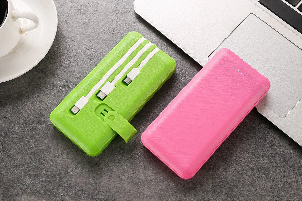 10000mAh plastic polymer lithium ion battery power bank with three wires in black