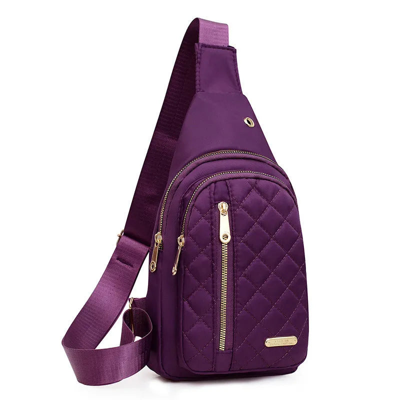 Oxford cloth crossbody sports chest bag in multiple colour options including dark blue, black, red, purple, and pink
