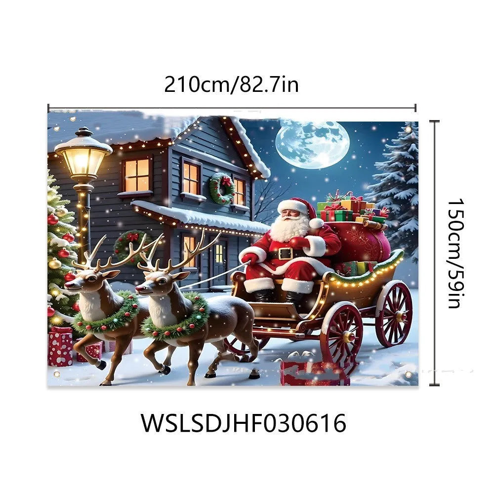 Christmas banner with Santa Claus design measuring 210cm by 150cm for holiday decorations