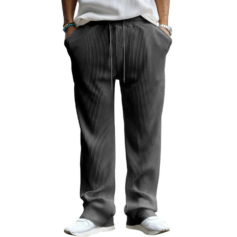 Men's loose striped trousers with high waist and straight leg fit in four colour options