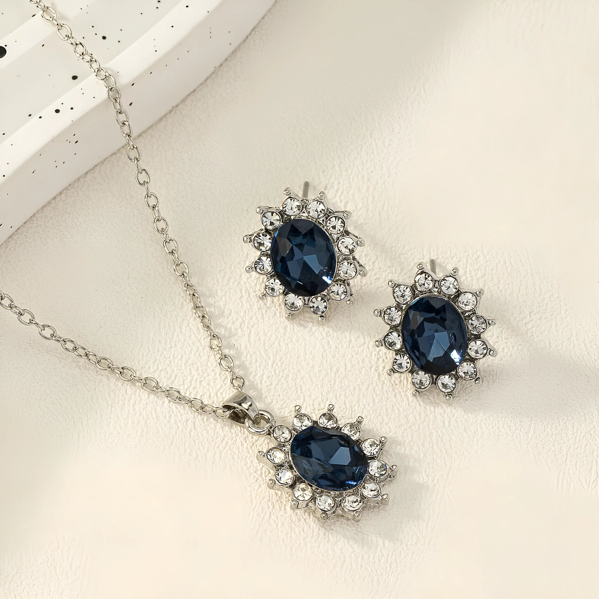 Women's alloy sunflower zircon earring and necklace set in six colour options.