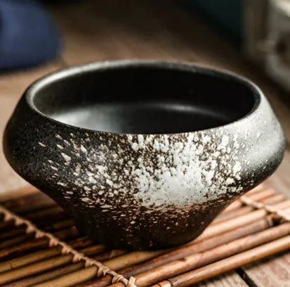 Ceramic Japanese soup bowl in tall design with underglaze pattern