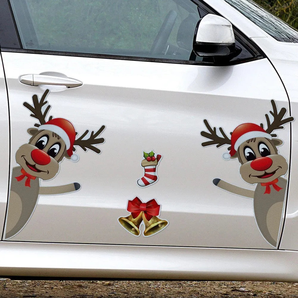 Christmas elk bell magnetic bumper sticker set with reflective luminous finish for car decoration