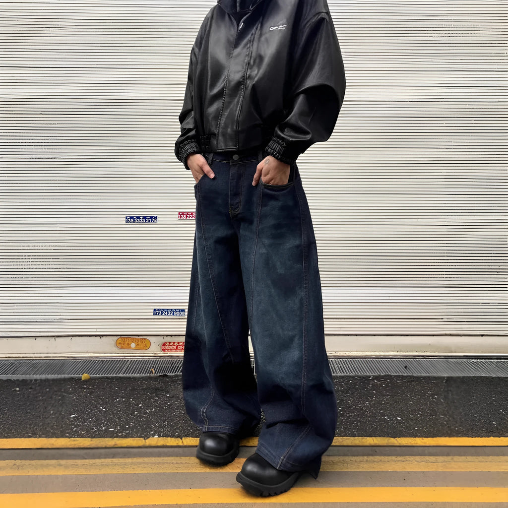 American retro machete jeans for men and women in blue cotton denim, mid waist, full length