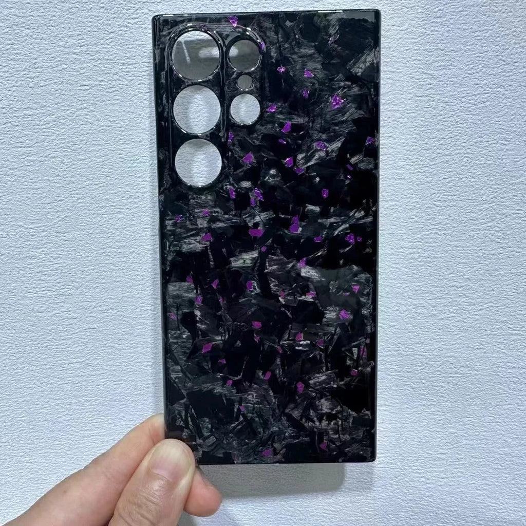 Carbon fiber phone case for Samsung with forged bright fine holes and black finish, European American style
