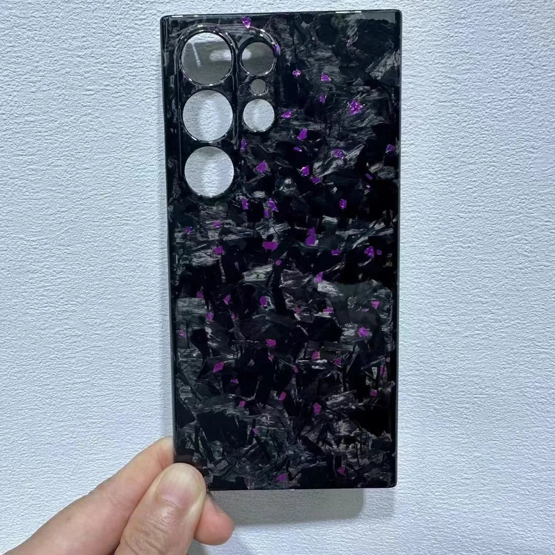 Carbon fiber phone case for Samsung with forged bright fine holes and black finish, European American style