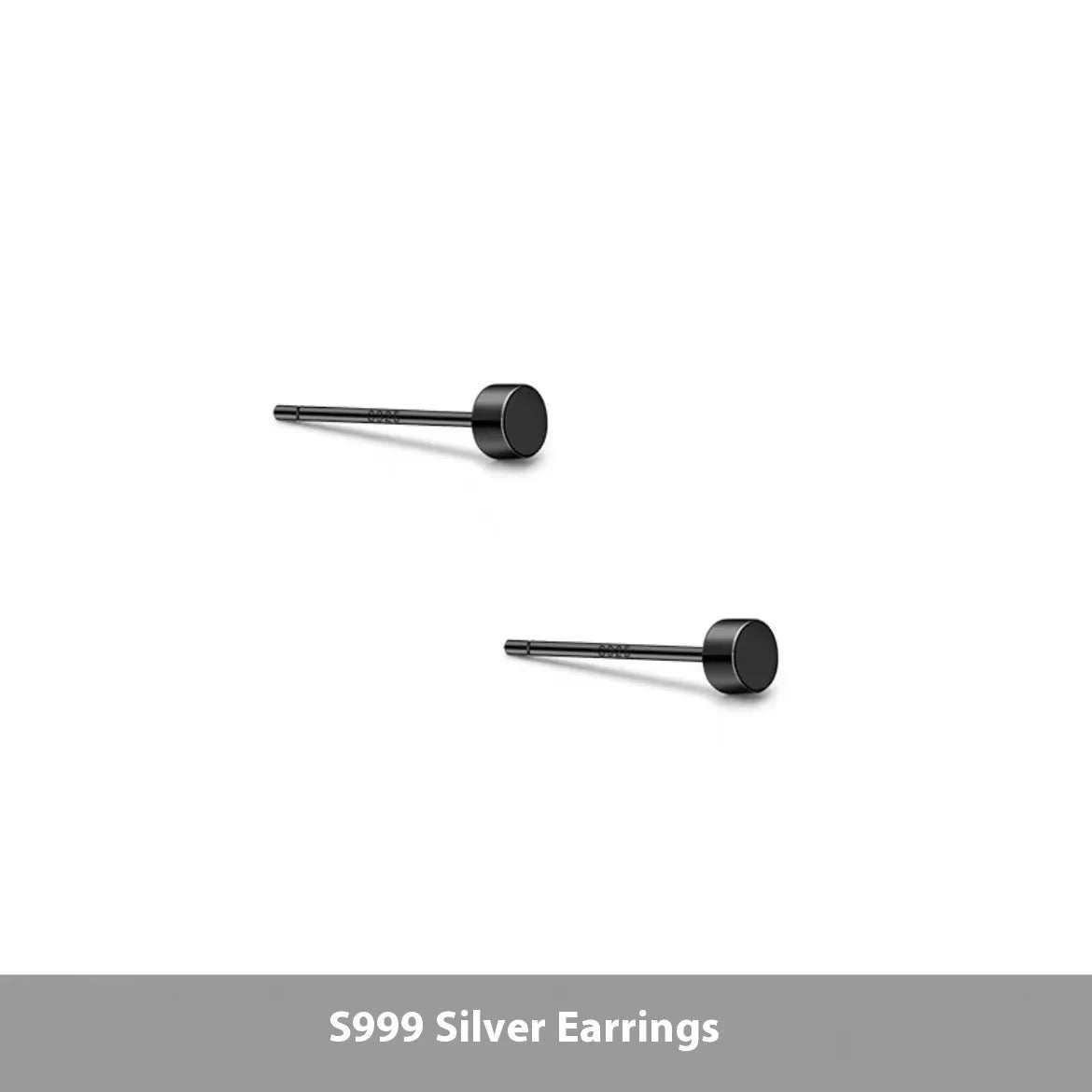 Sterling silver S999 flat ear bone stud earrings with round geometric design in silver and black colours