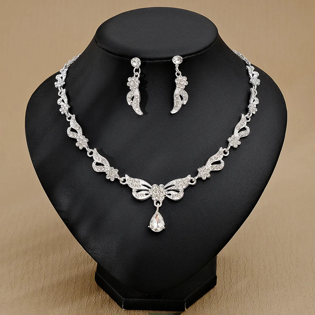 Rhinestone pearl earrings and necklace set for women wedding jewellery in silver gold AB blue green red champagne purple