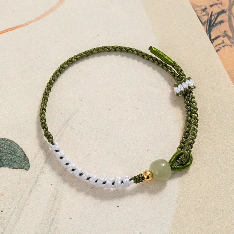 Hetian jade and sterling silver Chinese national fashion bracelet with electroplated cord