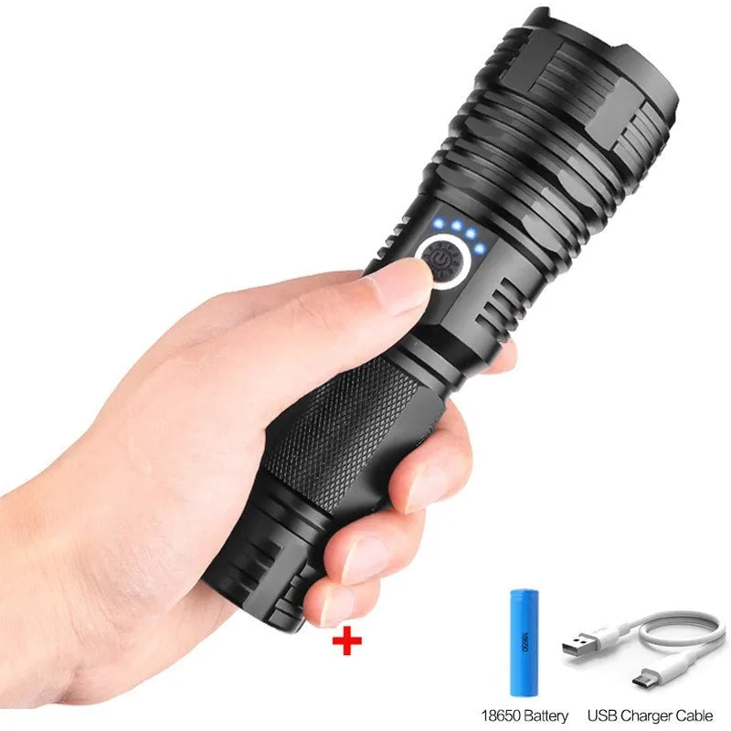 P70 USB charging outdoor flashlight with XHP 70 LED and telescopic zoom in aluminium alloy body