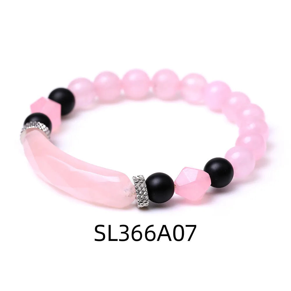 Black agate bracelet with diamond-shaped geometric cut and fan pattern detailing