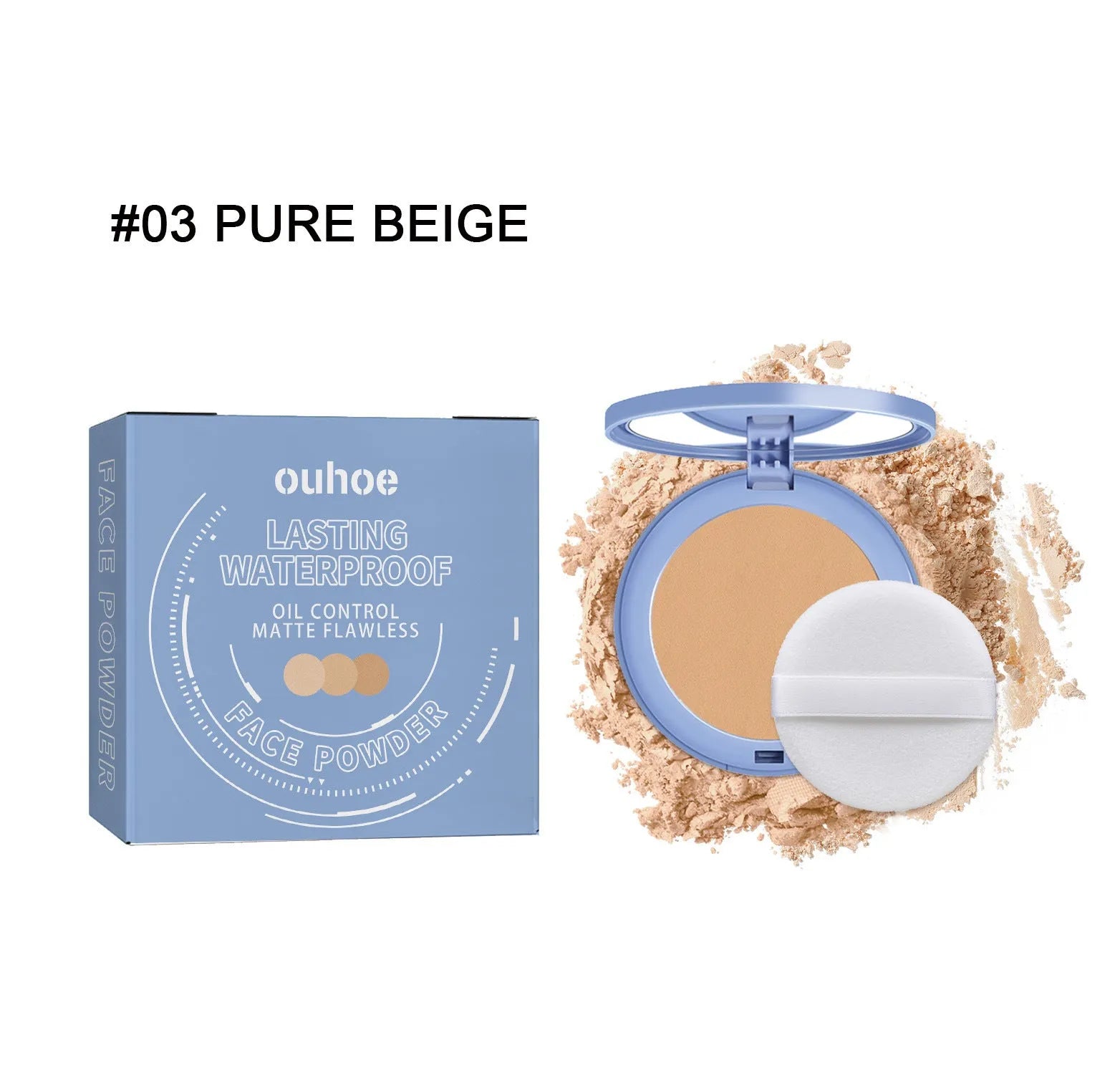 8g natural finishing powder in compact packaging with three shade options for makeup setting