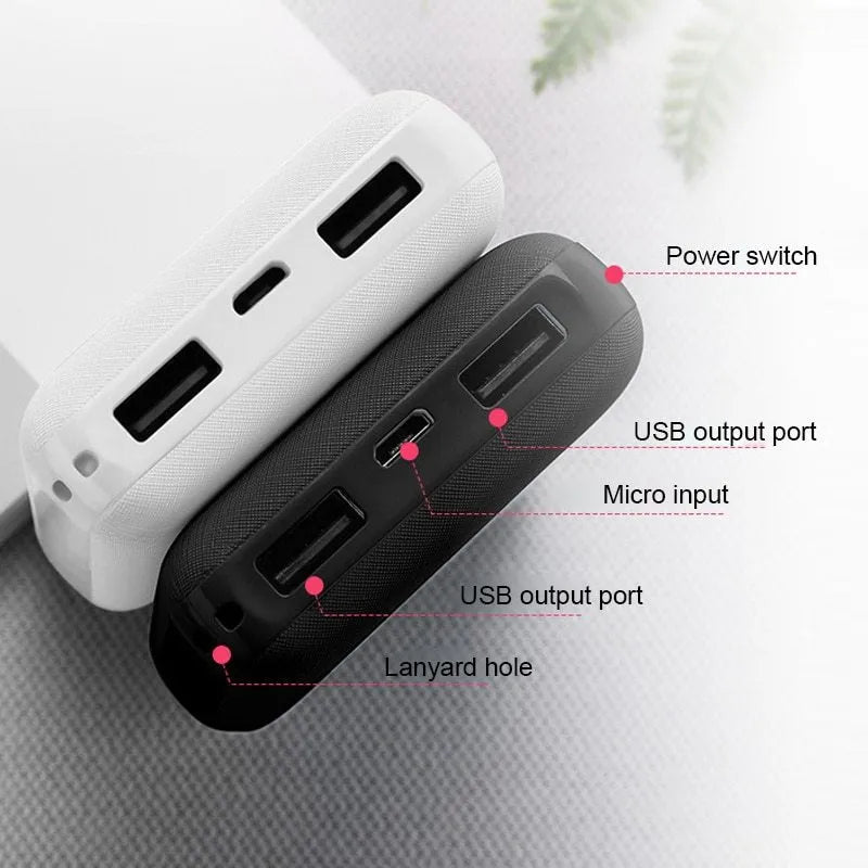 Ultra-thin 10,000mAh power bank in black or white with multi-USB ports