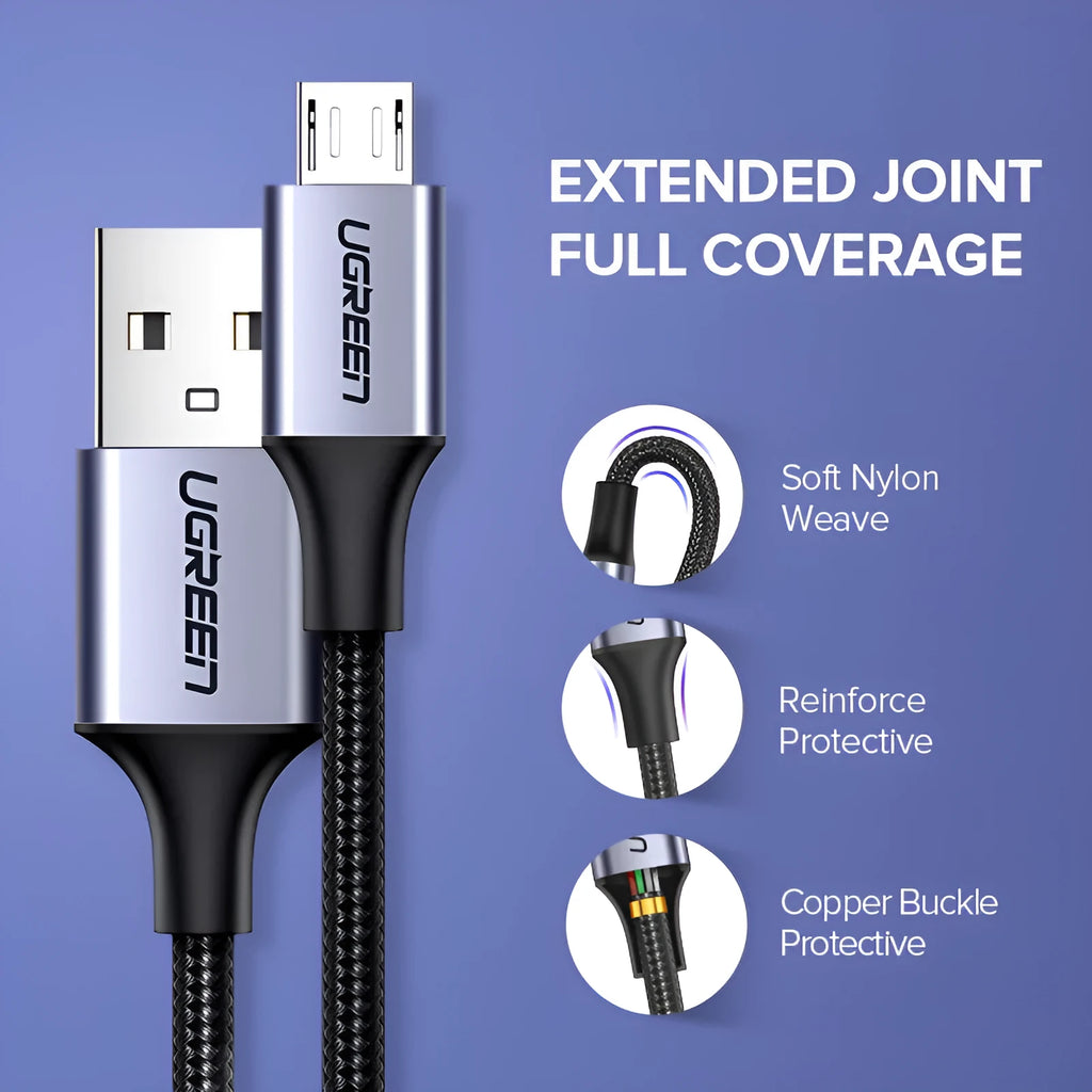 Grey Micro USB data cable with 2.4A fast charging, shown against a plain background