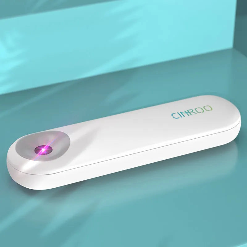 White portable ultraviolet sterilizer lamp showing compact size and dimensions.