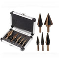 5-piece high speed steel ladder drill set in aluminium box with step bits from 3/16 to 1/2 inch